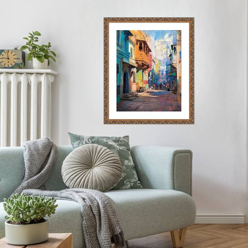 The City Street by Tradelink inhouse artist Wood Framed Wall Art Print - Antique Bronze