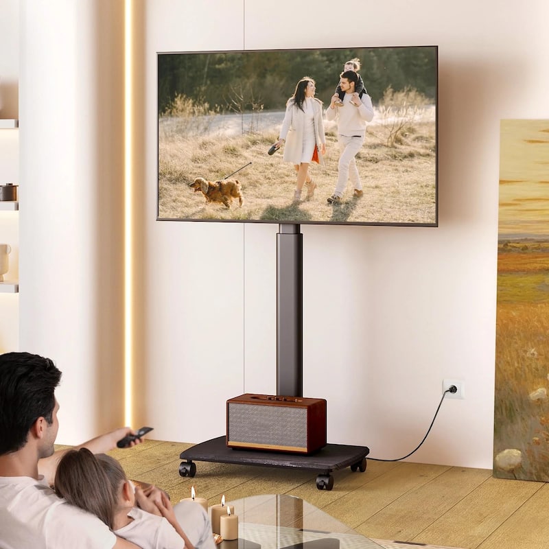 FITUEYES Rolling TV Stand with Power Strip for 32 - 65 Inch TVs - Black