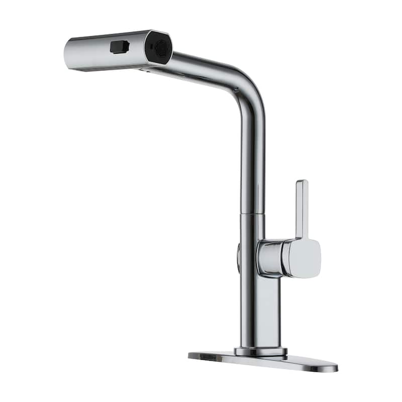 Single Handle Pull Down Sprayer Kitchen Faucet with Motion Sense Wave, Power Boost - Chrome Plated (No-Sensor Version)