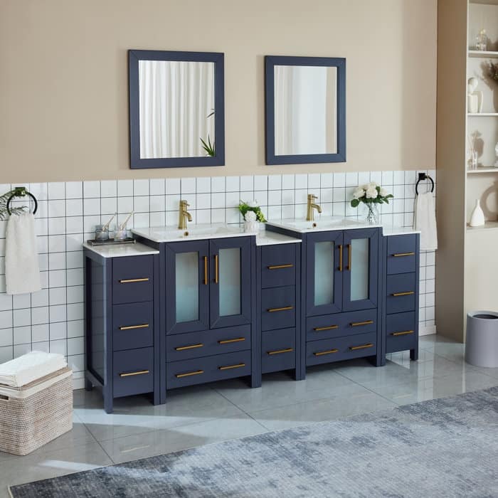 Vanity Art 84-Inch Double Sink Bathroom Vanity Set with Top and Free Mirrors - 84 X 18.1 X 35.8