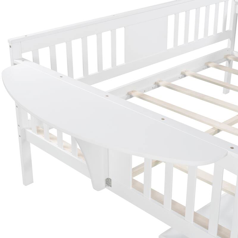 Full-size Daybed Sofa Bed with Two Drawers, Handrails, and Wood Slat Support