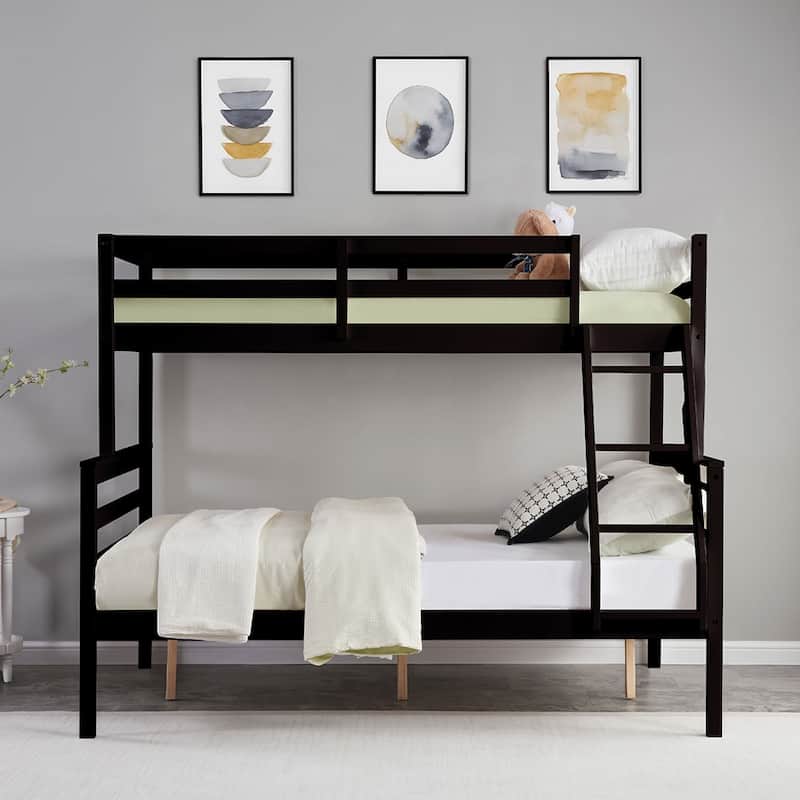 Twin Over Full Bunk Bed,Solid Wood Frame,High Guardrail,Safe for Kids