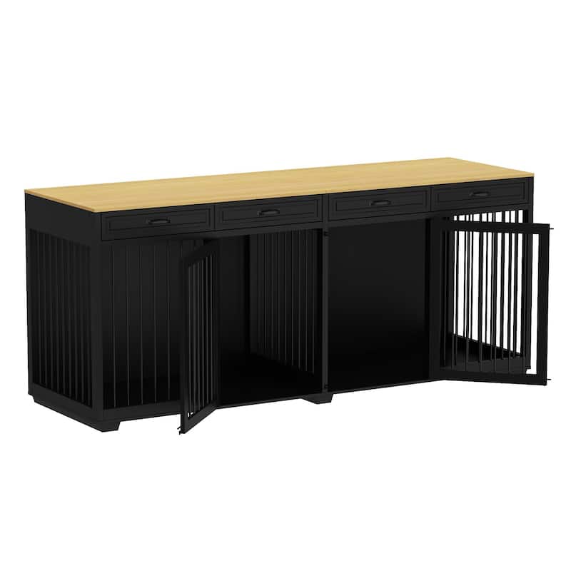 Wooden Double Dog Crates Indoor Furniture with Divider and 4 Drawers