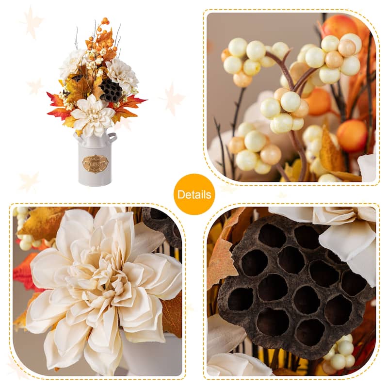 Glitzhome 22"H Fall Dahlia Berry Maple Leaves in Pitcher Floral Centerpiece
