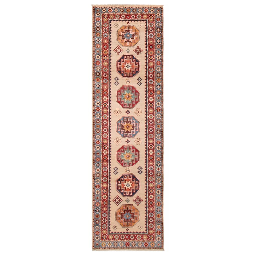 ECARPETGALLERY Hand-knotted Uzbek Ghazni Ivory Wool Rug - 2'9 x 9'6