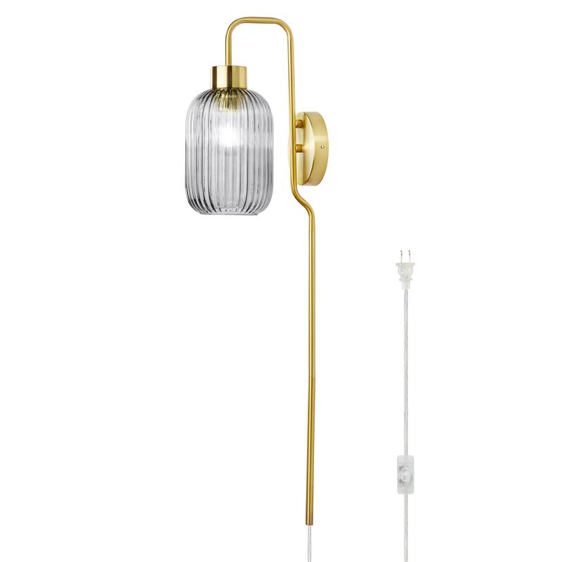 Adrienne River of Goods Smokey Glass and Metal Retro Wall Sconce - 5.375" x 8.625" x 32.25" - 5.375" x 8.625" x 32.25" - Smoke/Gold