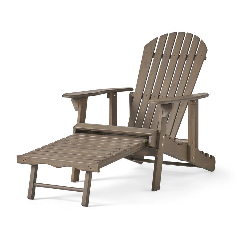 Libo Outdoor Recliner Adirondack Chair, Slatted Gray Acacia Wood