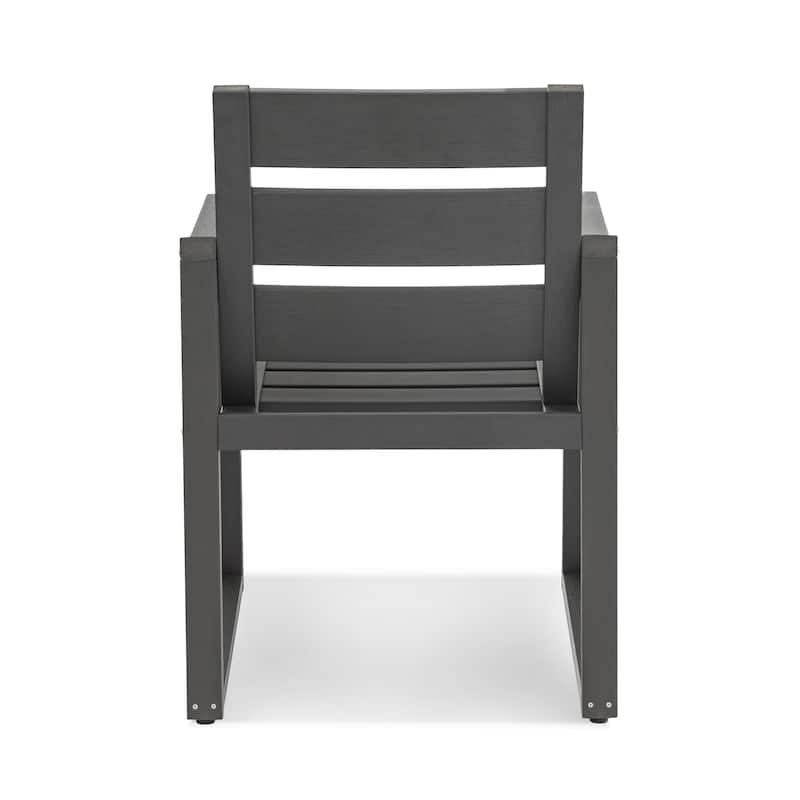 All-Weather Set of 2 Outdoor Armchair with Curved Back Plastic Wood Patio Dining Chair