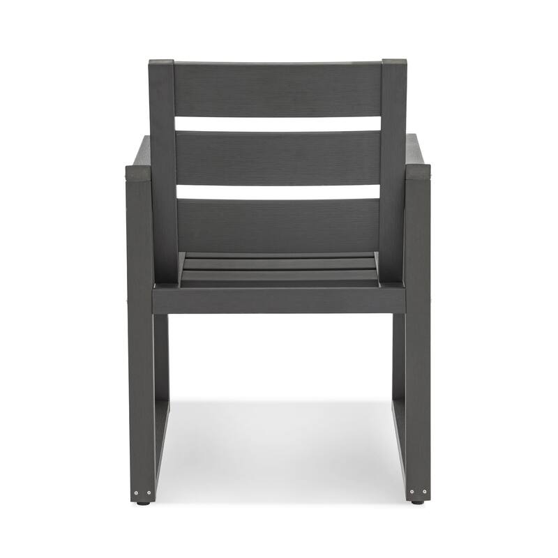 All-Weather Set of 4 Outdoor Armchair with Curved Back Plastic Wood Patio Dining Chair