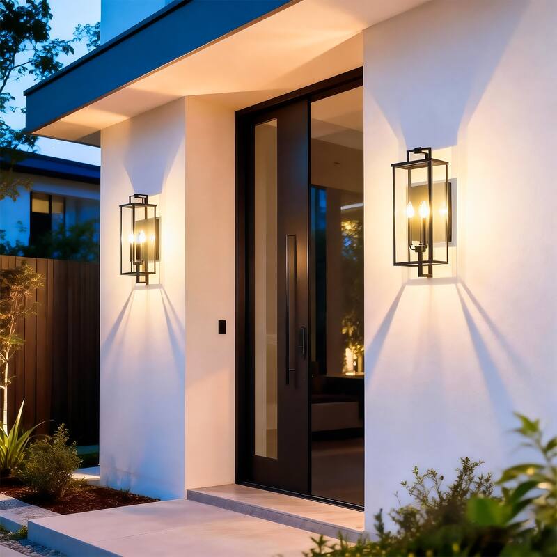 Matte Black Farmhouse Outdoor Wall Lantern Sconce - 3 Variants (16in 1-Light/22in 2-Light/27in 3-Light), Clear Glass, Wet Rated