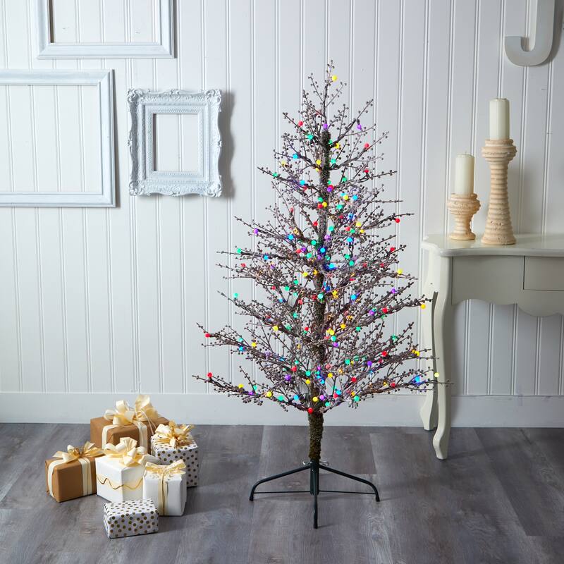 5' Frosted Berry Twig Christmas Tree with 200 LED - Green