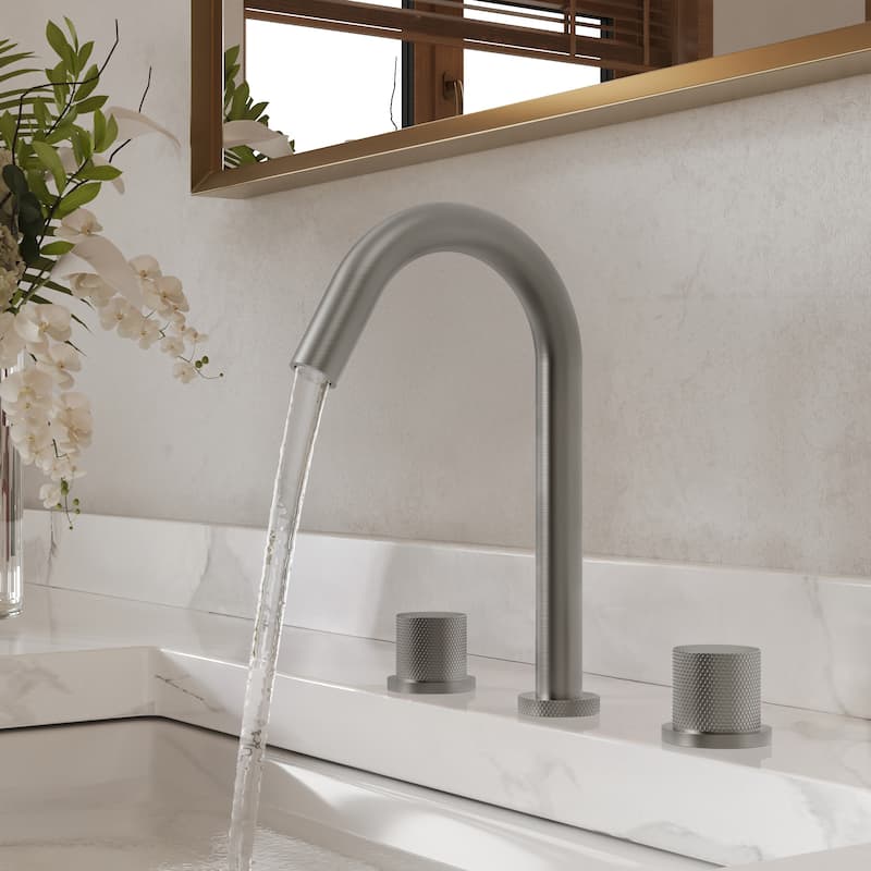 GRANDJOY 8" High Arc Widespread Double Handle Faucet - Brushed Nickel