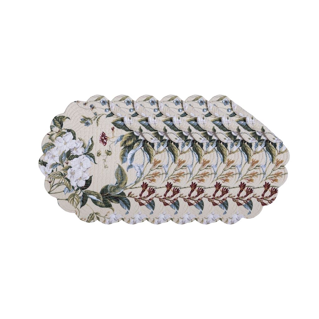 Garden Images Reversible Machine Washable Round Quilt Placemats Set of 6