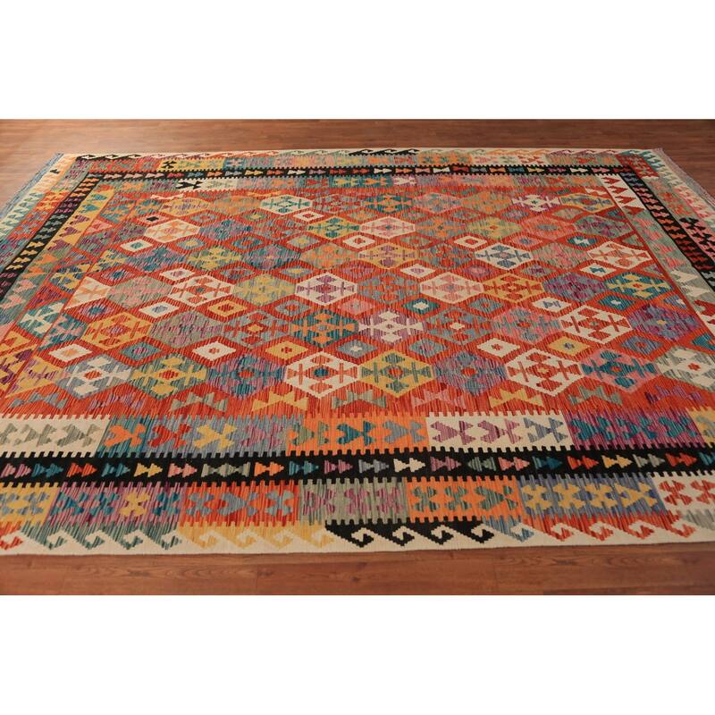 Geometric Kilim Reversible Area Rug Wool Carpet - 8'2"x 11'1"