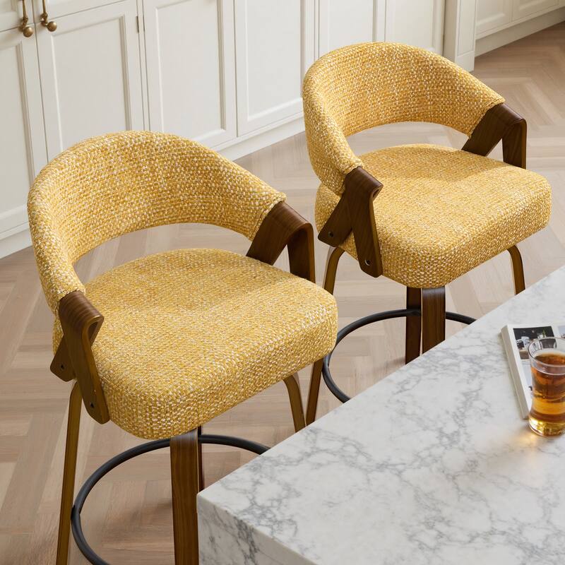 Mid-Century Upholstered Swivel Bar Stool/ Counter Stools with Curved Back - 37.5"H x 20.9"W x 19.9"D