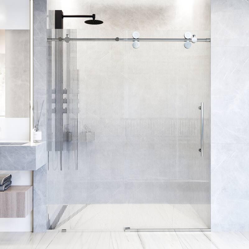 VIGO Elan 56" to 60" W x 74" H Frameless Sliding Shower Door - Right - Chrome