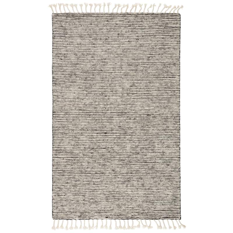 Shea Hand-Knotted Stripe White/ Gray Area Rug - 12'X15' - Rectangle