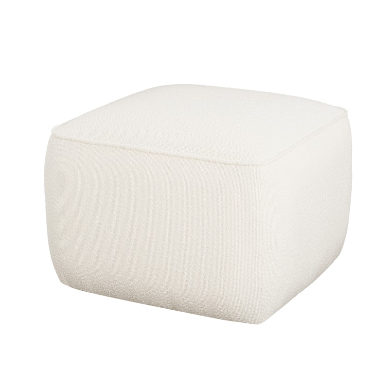 Boucle Upholstered Square Ottoman - White Soft Living Room Accent