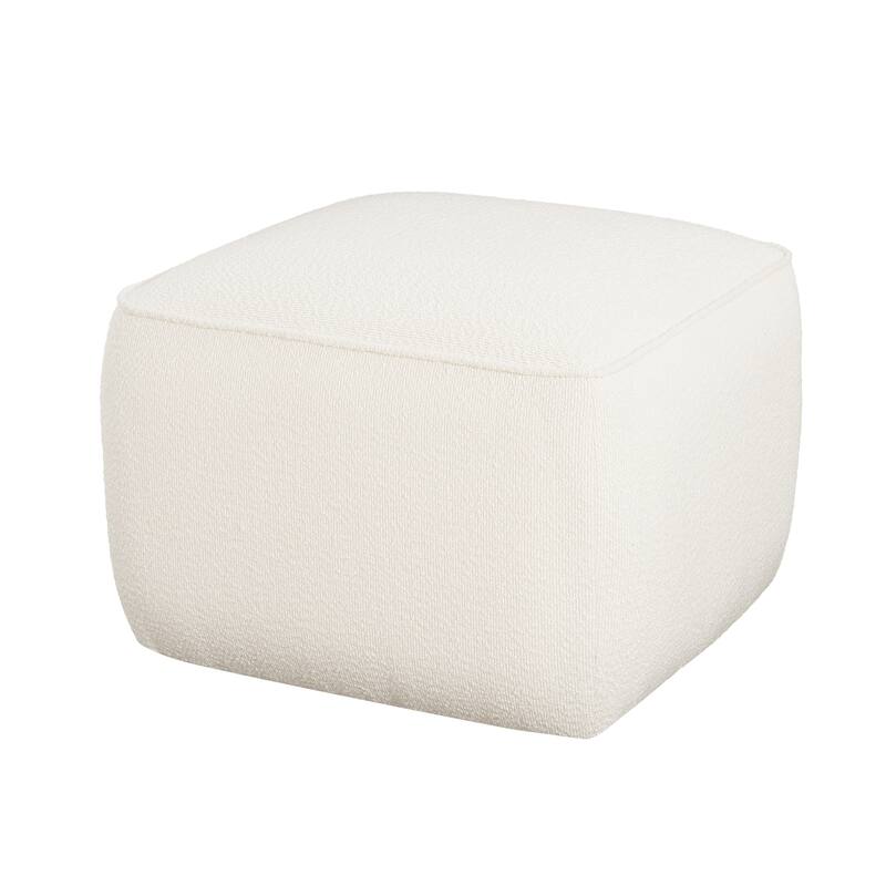 Upholstered Square Ottoman, White, Boucle