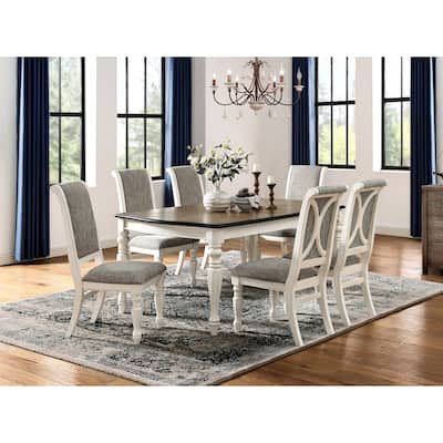 Roundhill Furniture Belleza French Country 7-Piece Dining Set in Antique White and Weathered Oak Finish