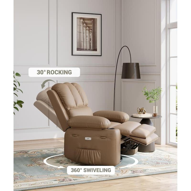 27'' Oversized360° Swivel Recliner Chairs with Heat and Massage