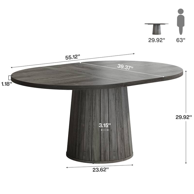 55.11 Inch Brown Wood Oval Conference Table with Wood Base for 6 People