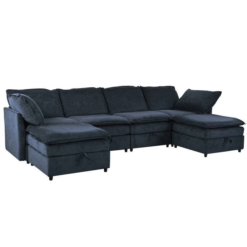 126" 6-Piece Modular Sofa Bed with Storage and Double-Layer Cushions