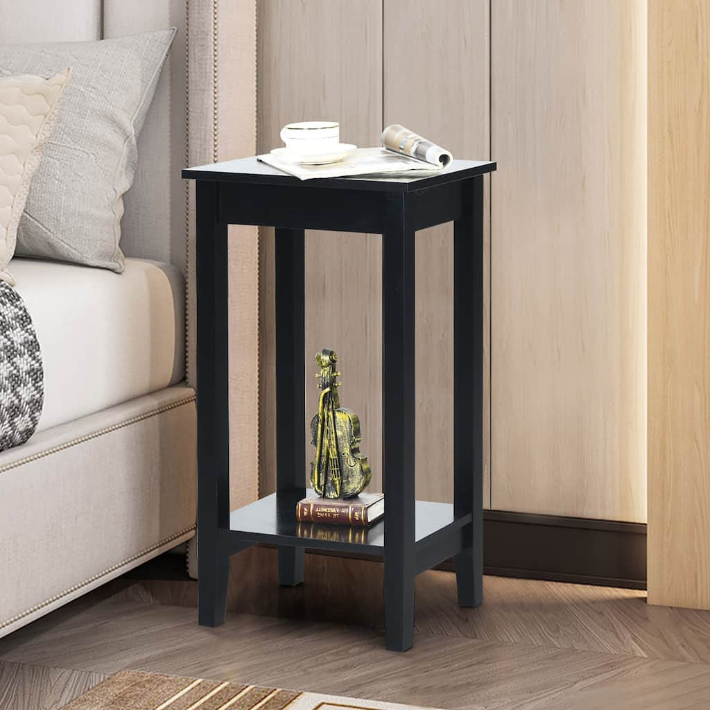 2 Tier End Table Tall Nightstand Sofa Bedside Table w Versatile Shelf