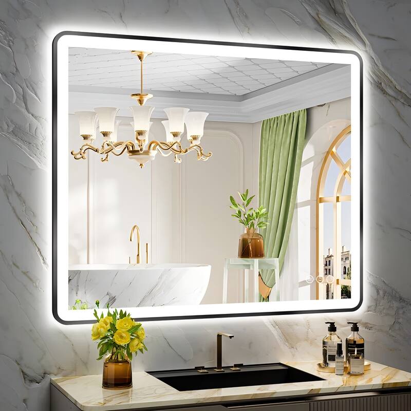 Framed Front & Back LED Lighted Anti-Fog Tempered Glass Wall Bathroom Vanity Mirror - 40" x 32"