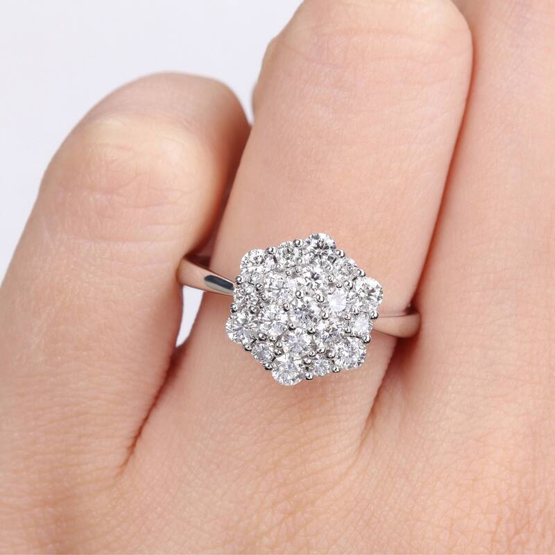 Miadora 1ct TDW Diamond Cluster Engagement Ring in 10k White Gold