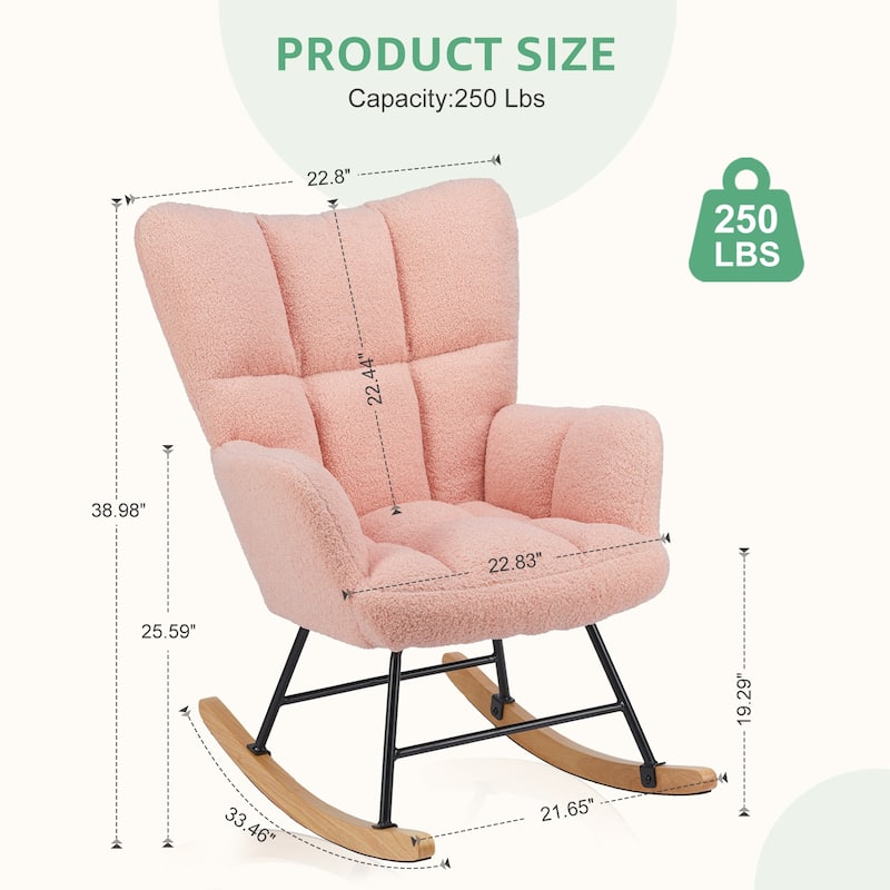 Teddy Upholstered Recliner Chair with High Back & Padded Seat for Nursery, Set of 2