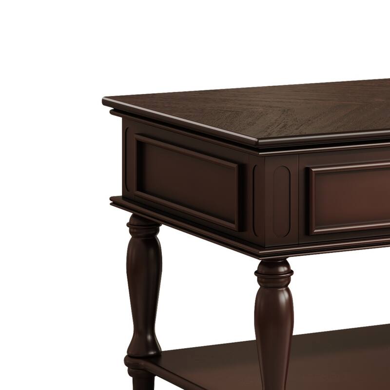 Mid-Century Coffee Table with Drawer, Retro Rectangular Cocktail Table with Lockable Wheels, Storage Shelf for Living Room