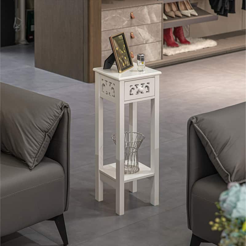 Acacia Wood Slim Bedside Table with Minimalist Design and Space-Saving Functionality, Wood Drawer and Open Shelf Side Table