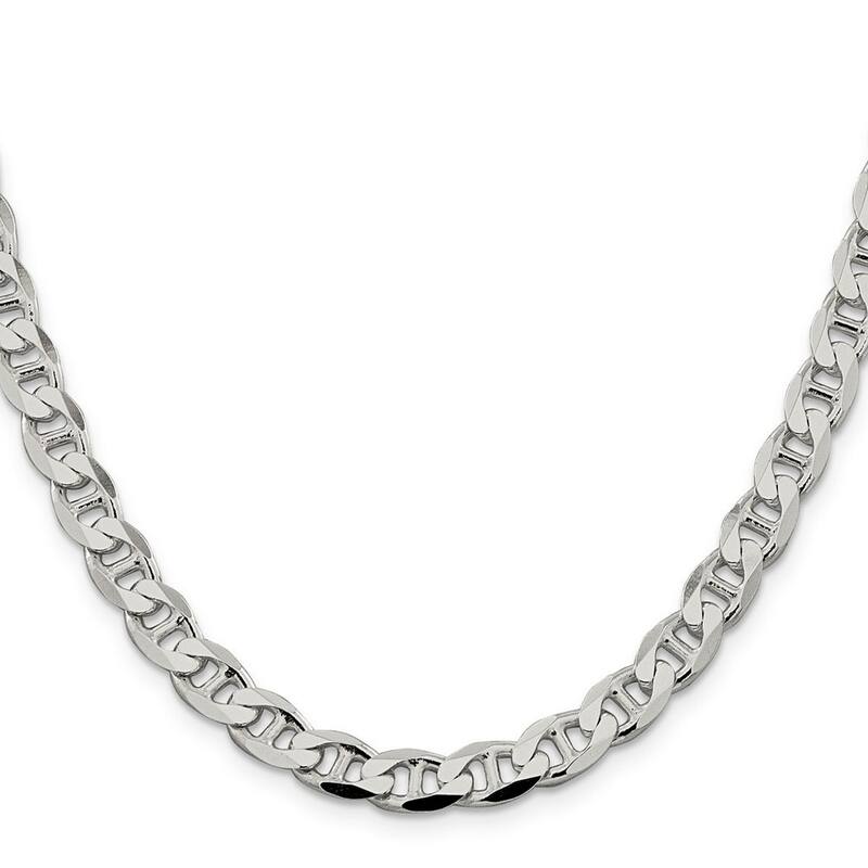 Curata 925 Sterling Silver 7.4mm Flat Mariner Anchor Chain Necklace for Men