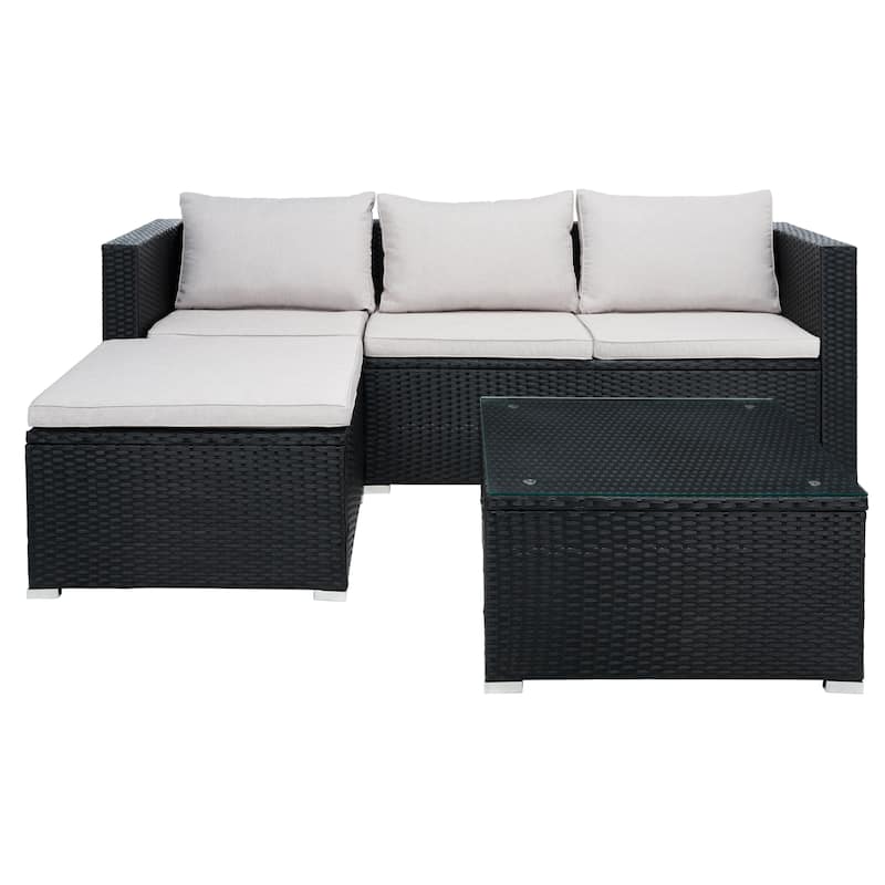 SAFAVIEH Outdoor Patio Furniture Lainey 3-Piece Sectional Conversation Set - 51W x 26D x 27H - Black/Light Grey