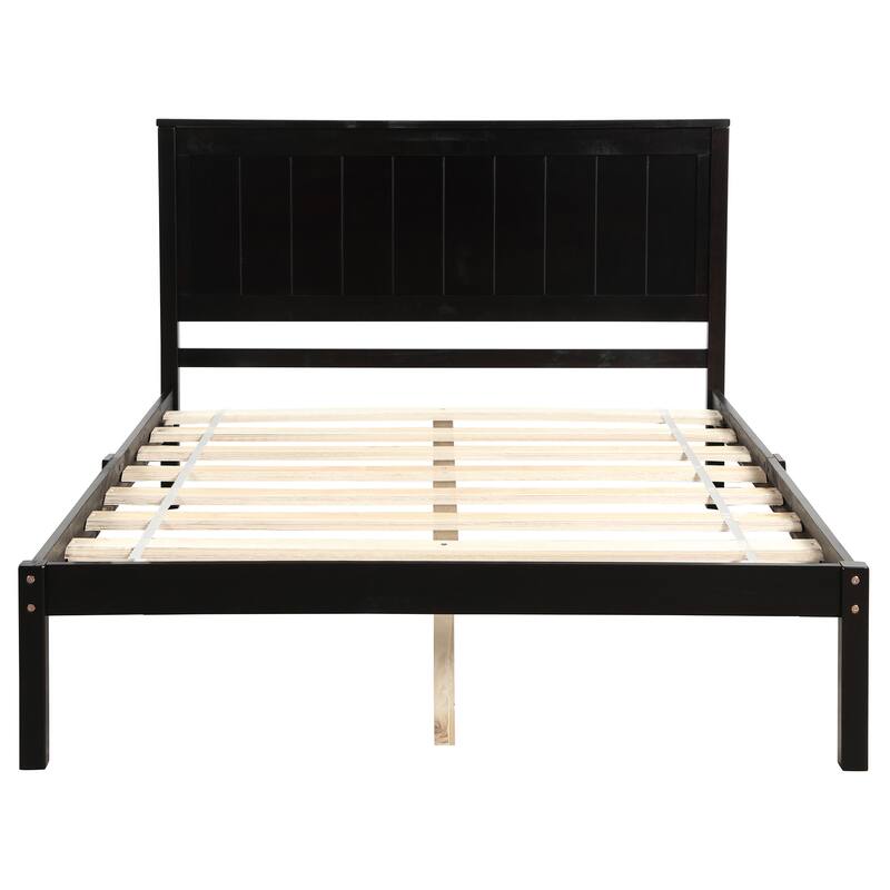 Simple Wood Platform Bed Frame Wood Slat Support Bed Frame with Headboard, Clean Lines Suit for Minimalist Bedroom Apartment