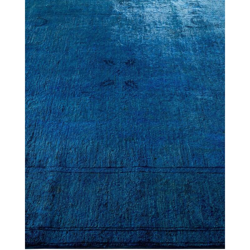 Overton Hand Knotted Wool Vintage Inspired Modern Contemporary Overdyed Blue Area Rug - 6' 1" x 9' 6"