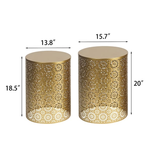 dimension image slide 2 of 9, Adeco Set of 2 Round Metal Nesting Side End Tables Set - set of 2