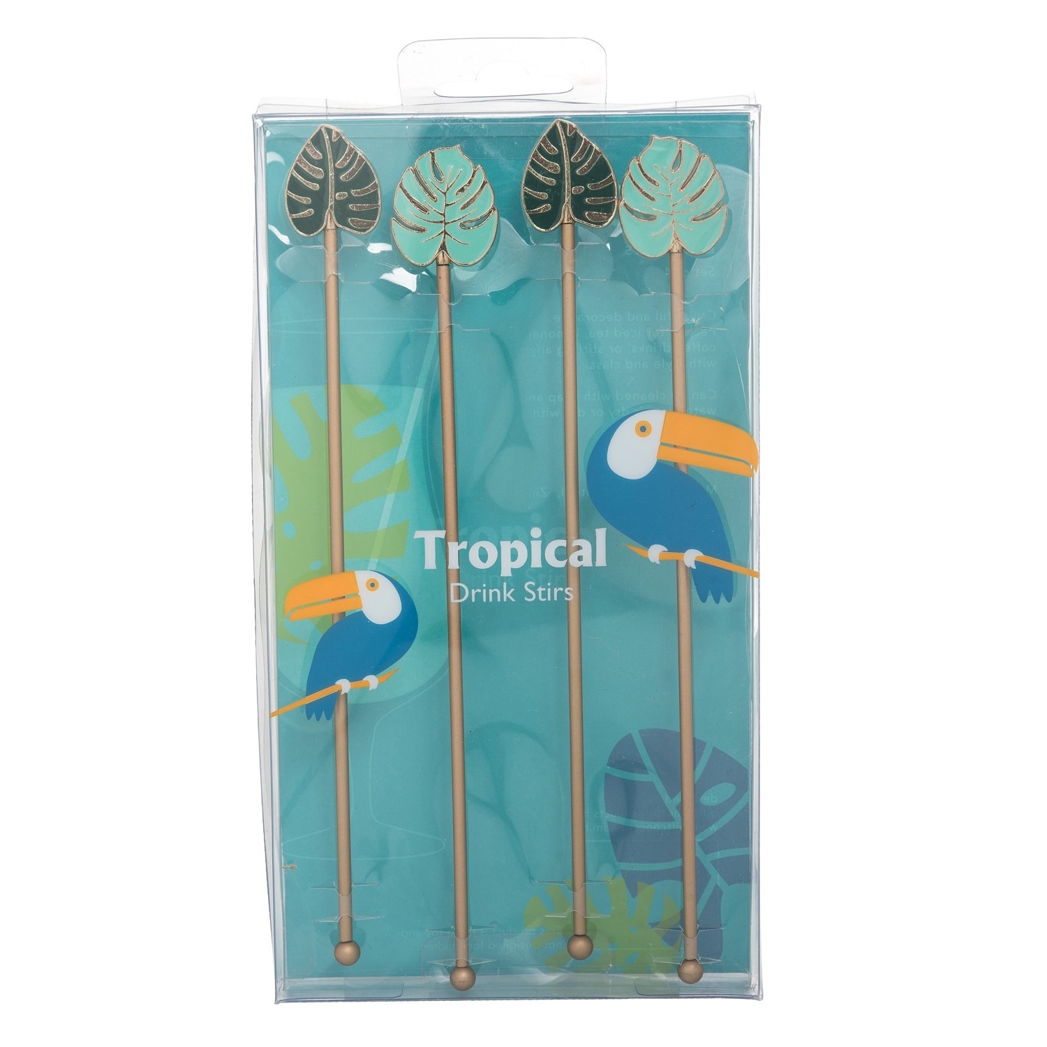 7.5" Stainless Tropical Leaf Drink Stirs Decor - Green