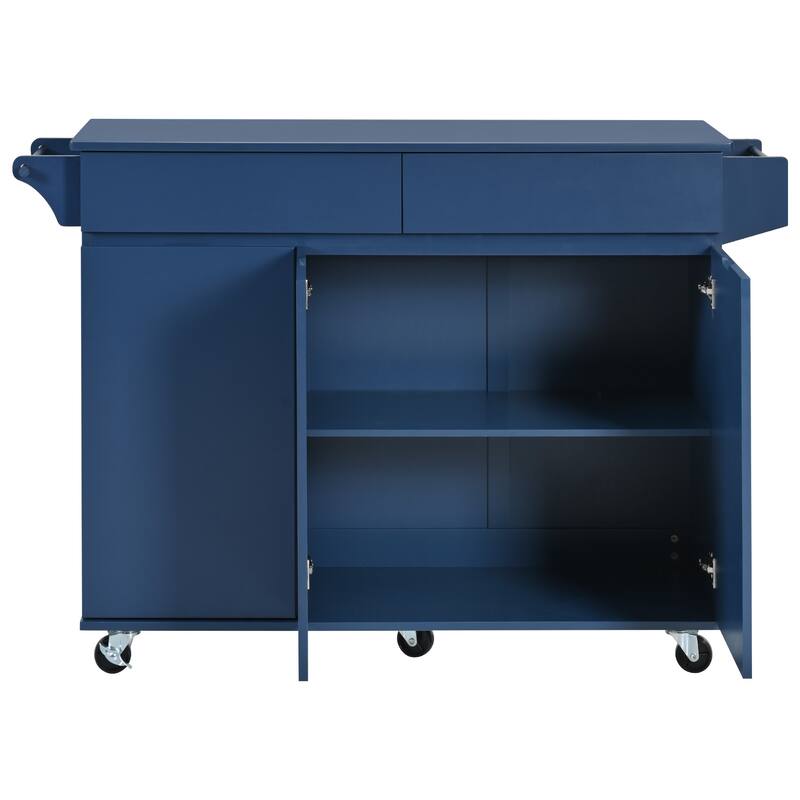 Kitchen Island with Drop Leaf, Kitchen Storage Cart on Lockable Wheels, Bar Cabinet with 2 Drawers, Spice Rack & Towel Rack