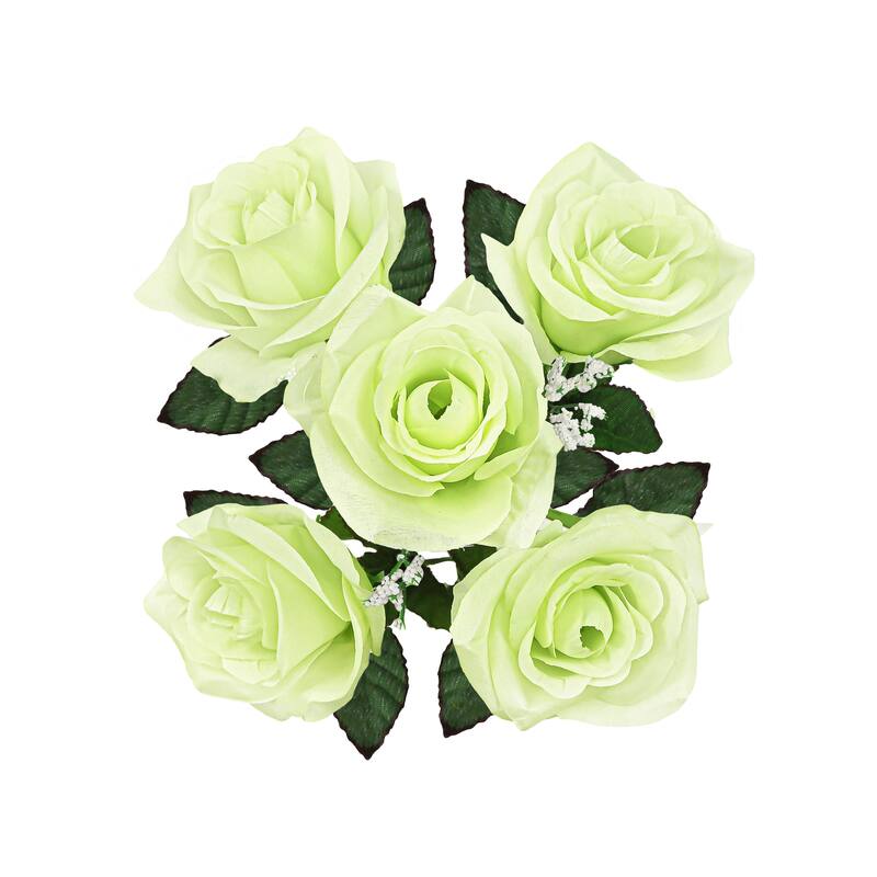 Set of 12 Green Artificial Open Rose Flower Stem Bush Bouquet 14in - 14" L x 7" W x 7" DP