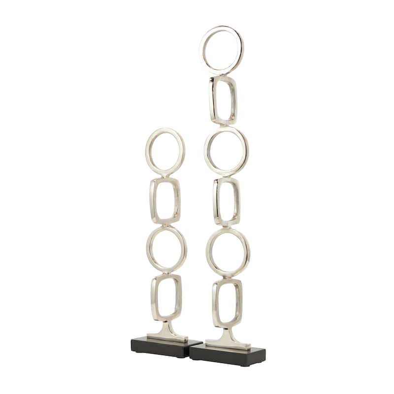 Silver, Gold or Black Aluminum Stacked Geometric Rings Sculpture with Marble Bases (Set of 2)