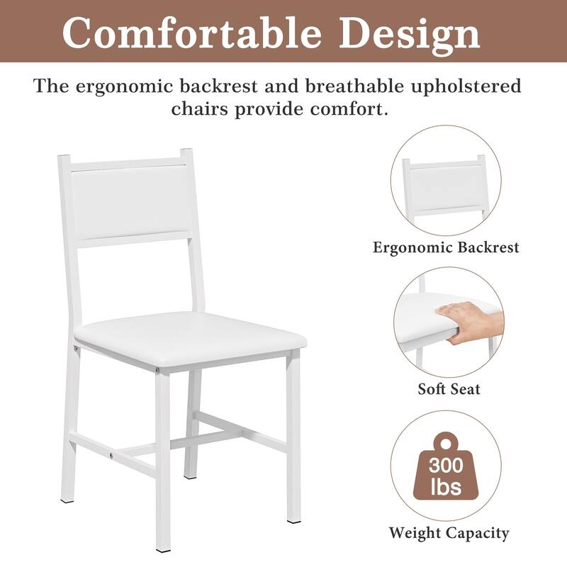 Javlergo 5-Piece White Frame Dining Set with Oak MDF Top PU Leather Chairs with Foam Padding Space Saving for Small Spaces