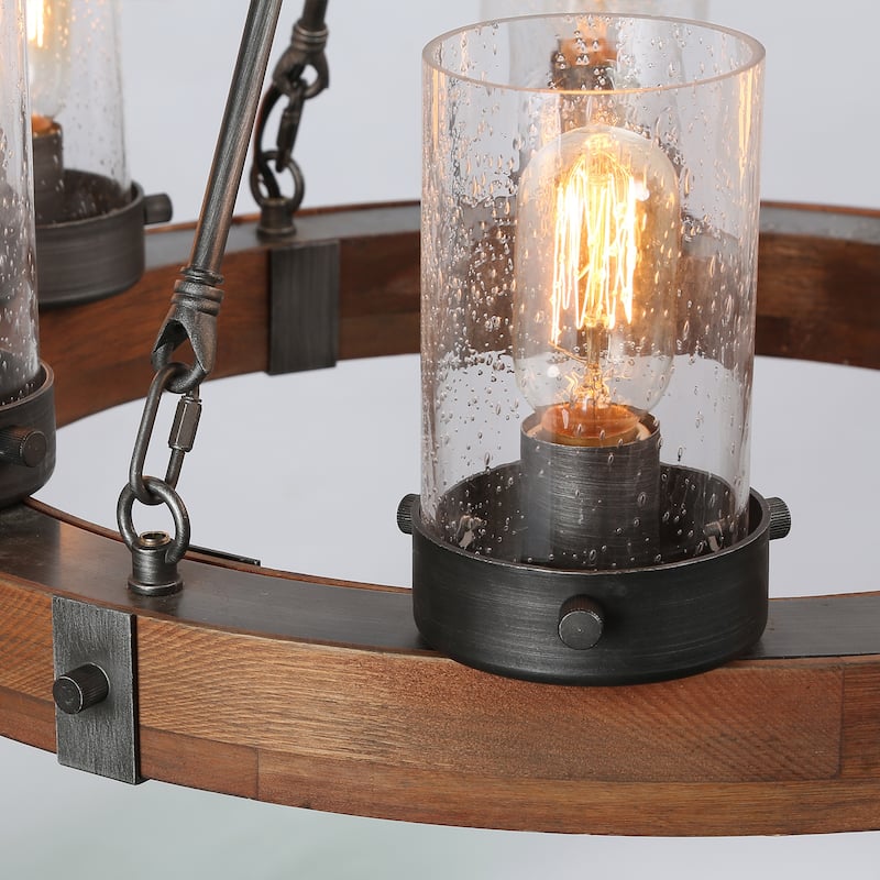 The Gray Barn 6-Light Farmhouse Wood Wagon Wheel Chandelier - D24.8"x H 27.2"
