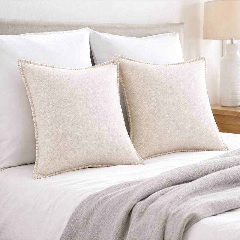 Textured Throw Pillow with Stitched Contrast Edge Set of 2