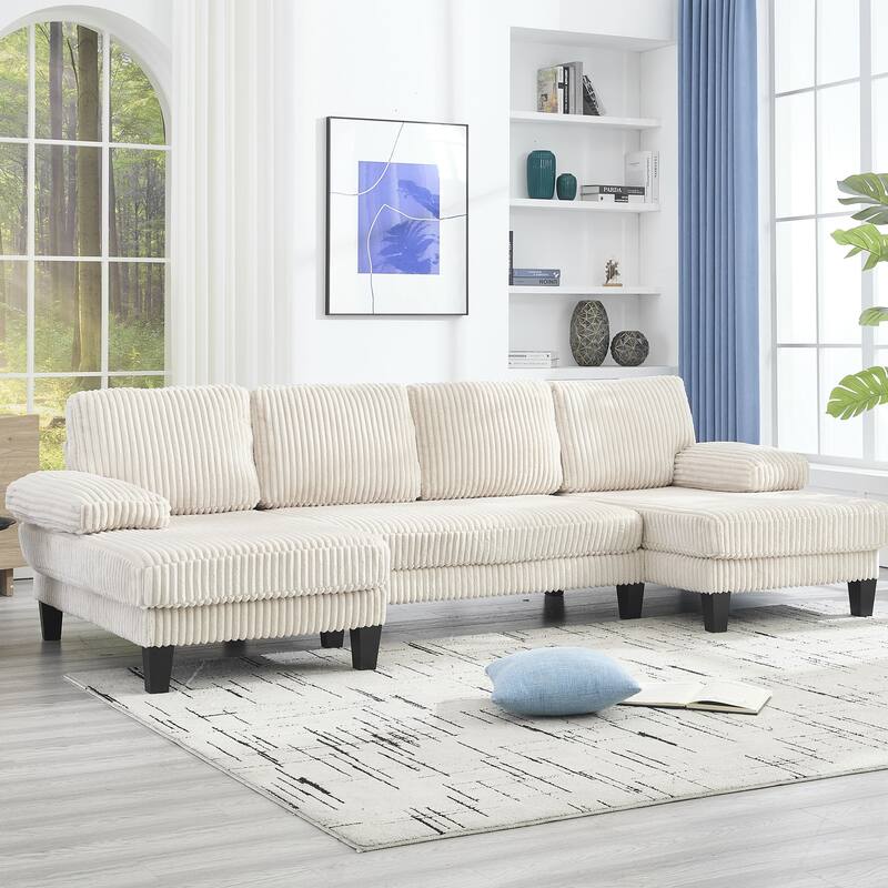 U-Shaped Modular Sectional Sofa with Double Chaise Lounge, Convertible Deep Seat Sleeper Sofa, Velvet Upholstered 4 Seater Sofa