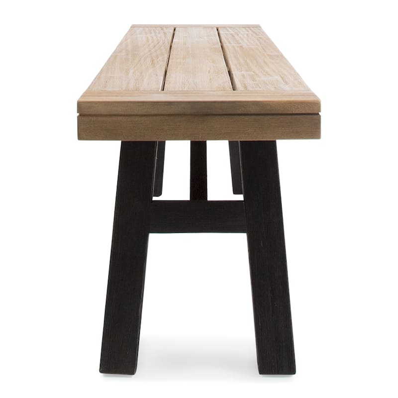 Roomfitters Outdoor Acacia Wood Patio Bench with Slat Panel Seat and Black Metal Legs
