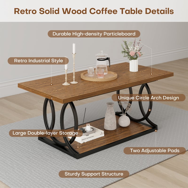 41.7-inch 2-Tier Rectangle Wood Coffee Table for Living Room - 41.7"L x 21.7"W x 17.7"H