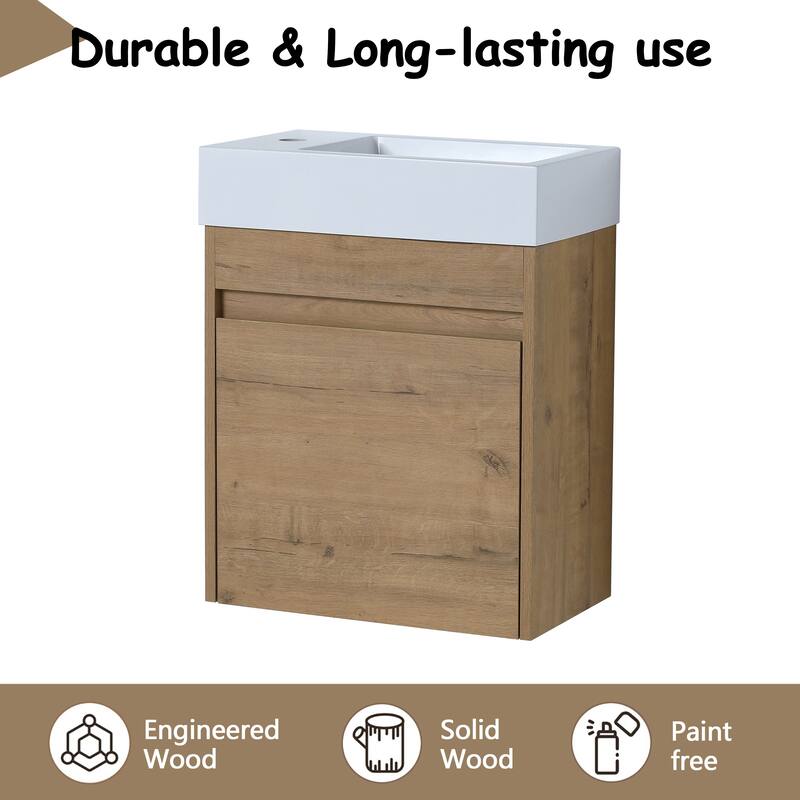 GDFStudio - Ellis Modern 18" Floating Wall-Mounted Bathroom Vanity with White Resin Sink