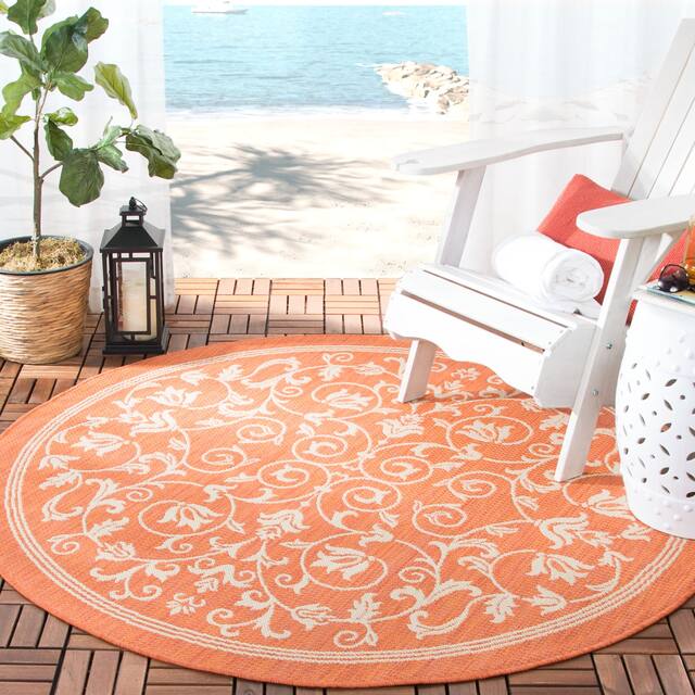 SAFAVIEH Courtyard Clarine Indoor/ Outdoor Waterproof Patio Backyard Rug - 5'3" Round - Terracotta/Natural